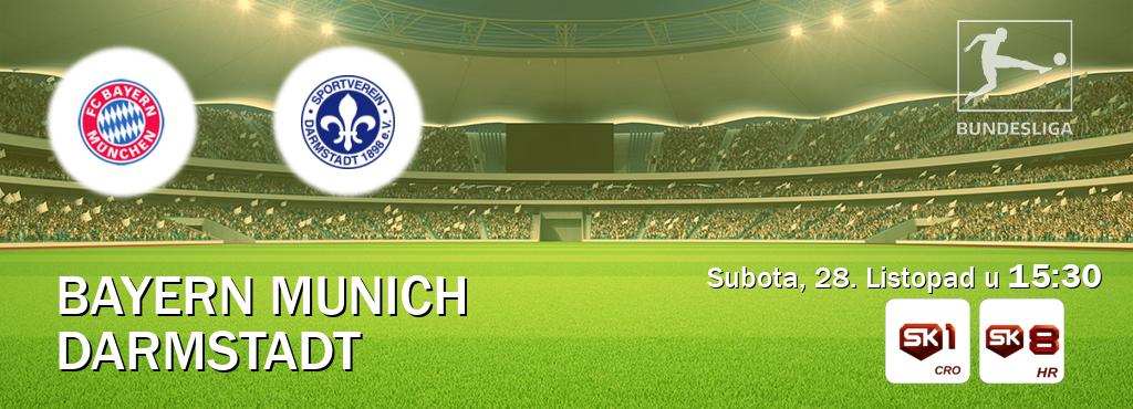 Izravni prijenos utakmice Bayern Munich i Darmstadt pratite uživo na Sportklub 1 i Sportklub 8 (Subota, 28. Listopad u  15:30).
