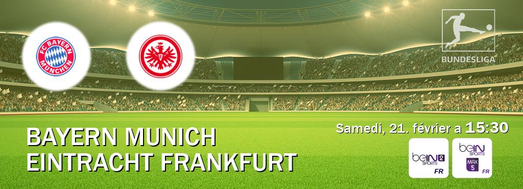 Match entre Bayern Munich et Eintracht Frankfurt en direct à la beIN Sports 2 et beIN Sports 5 Max (samedi, 21. février a 15:30). Match entre Bayern Munich et Eintracht Frankfurt en direct à la beIN Sports 2 et beIN Sports 5 Max (samedi, 21. février a 15:30).