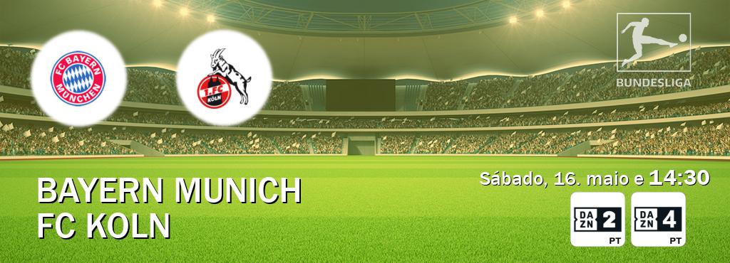 Jogo entre Bayern Munich e FC Koln tem emissão DAZN Eleven 2, DAZN Eleven 4 (sábado, 16. maio e 14:30). Jogo entre Bayern Munich e FC Koln tem emissão DAZN Eleven 2, DAZN Eleven 4 (sábado, 16. maio e 14:30).
