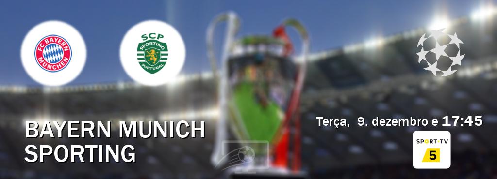 Jogo entre Bayern Munich e Sporting tem emissão Sport TV 5 (terça,  9. dezembro e  17:45).