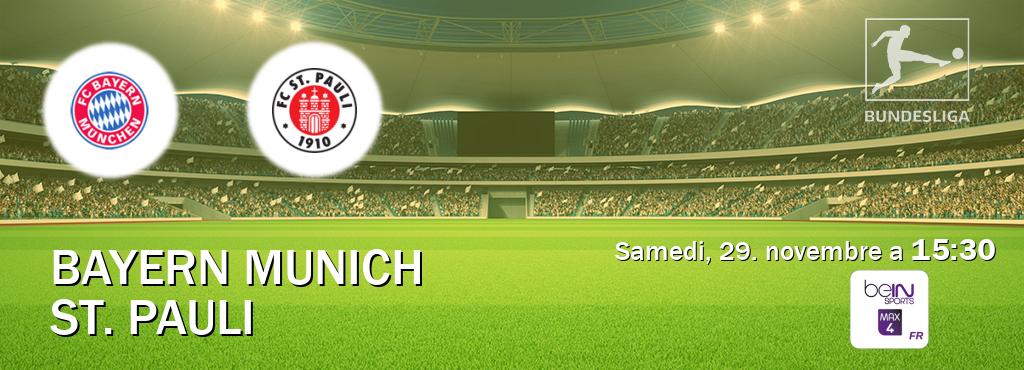 Match entre Bayern Munich et St. Pauli en direct à la beIN Sports 4 Max (samedi, 29. novembre a  15:30).