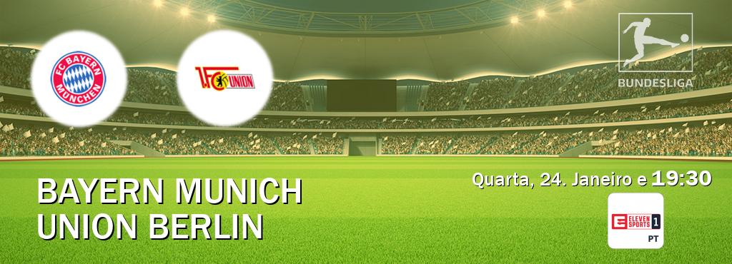 Jogo entre Bayern Munich e Union Berlin tem emissão Eleven Sports 1 (Quarta, 24. Janeiro e  19:30).