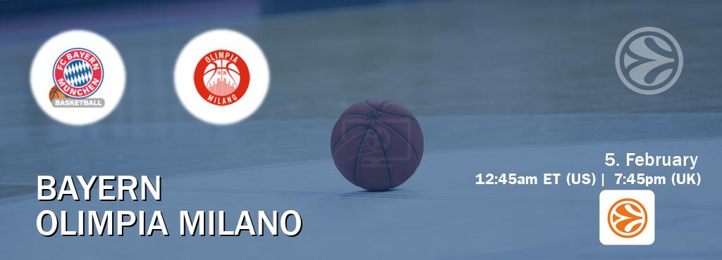 You can watch game live between Bayern and Olimpia Milano on EuroLeague TV.