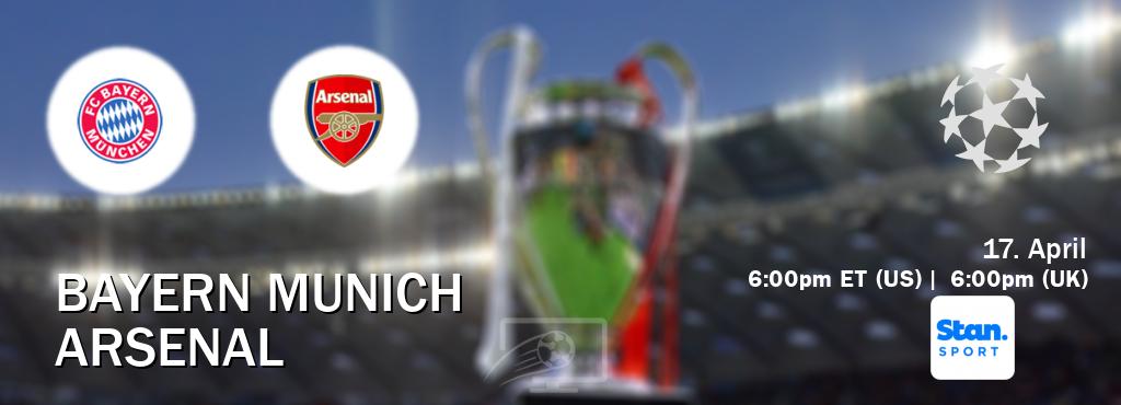 You can watch game live between Bayern Munich and Arsenal on Stan Sport(AU).