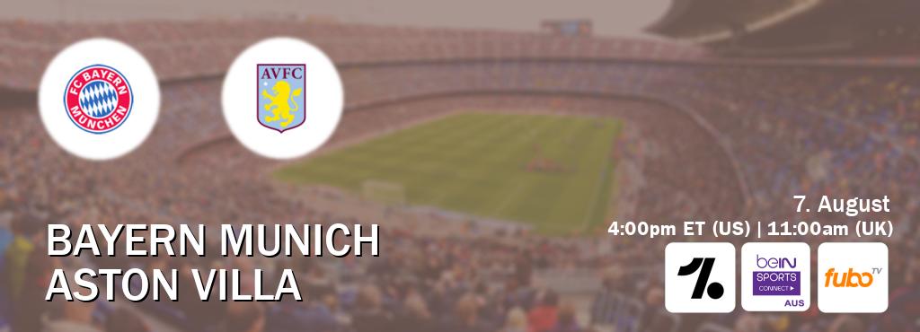 You can watch game live between Bayern Munich and Aston Villa on OneFootball, beIN Sports Connect(AU), fuboTV(US). You can watch game live between Bayern Munich and Aston Villa on OneFootball, beIN Sports Connect(AU), fuboTV(US).