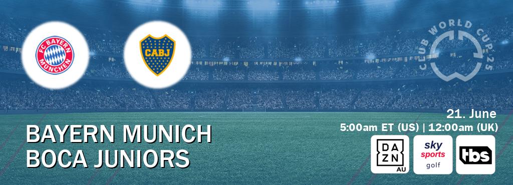You can watch game live between Bayern Munich and Boca Juniors on DAZN(AU), Sky Sports Golf(UK), TBS(US).
