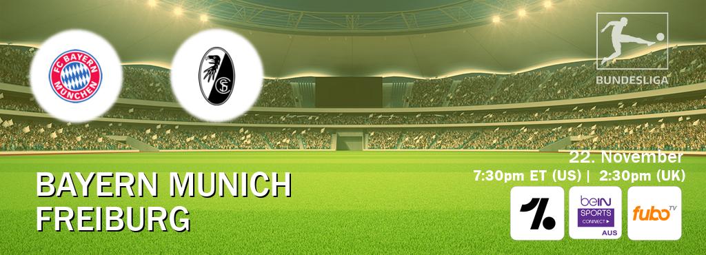 You can watch game live between Bayern Munich and Freiburg on OneFootball, beIN Sports Connect(AU), fuboTV(US).