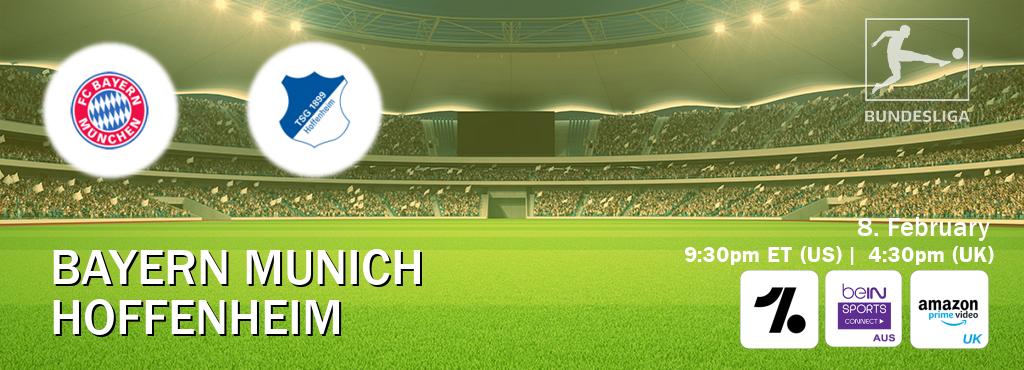 You can watch game live between Bayern Munich and Hoffenheim on OneFootball, beIN Sports Connect(AU), Amazon Prime Video UK(UK).