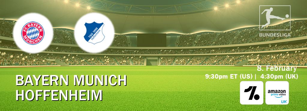 You can watch game live between Bayern Munich and Hoffenheim on OneFootball and Amazon Prime Video UK(UK).