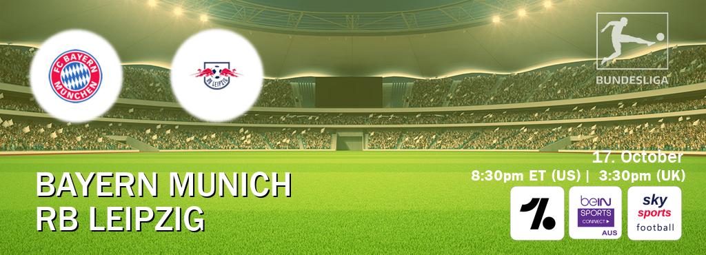 You can watch game live between Bayern Munich and RB Leipzig on OneFootball, beIN Sports Connect(AU), Sky Sports Football(UK).