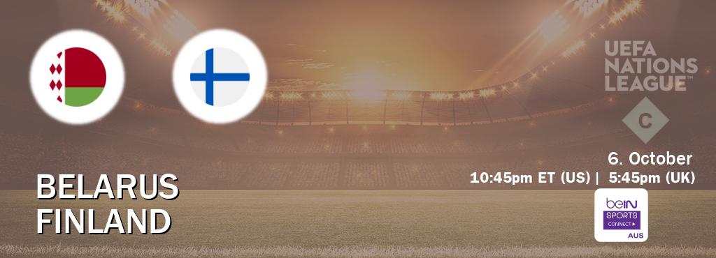 You can watch game live between Belarus and Finland on beIN Sports Connect(AU). You can watch game live between Belarus and Finland on beIN Sports Connect(AU).