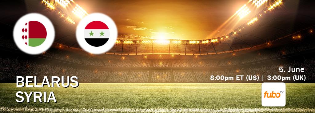 You can watch game live between Belarus and Syria on fuboTV(US).