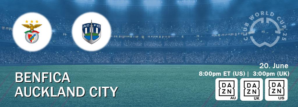 You can watch game live between Benfica and Auckland City on DAZN(AU), DAZN UK(UK), DAZN(US).