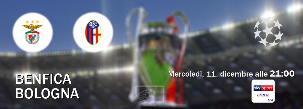 Il match Benfica - Bologna sarà trasmesso in diretta TV su Sky Sport Arena (ore 21:00)