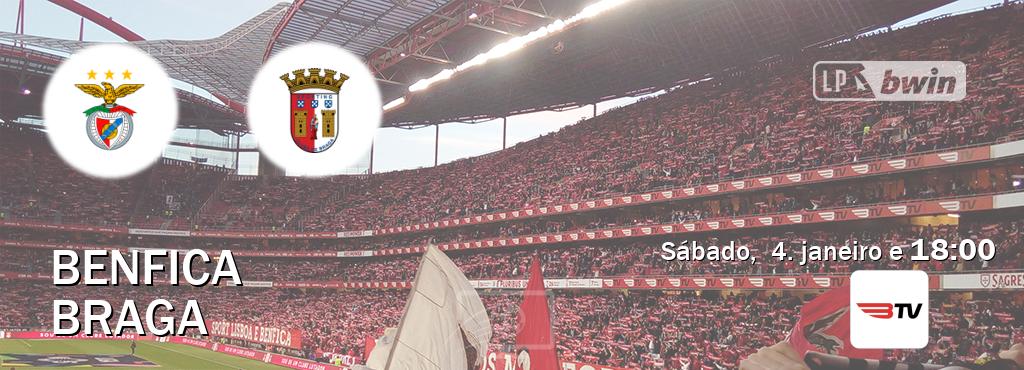 Jogo entre Benfica e Braga tem emissão Benfica TV (sábado,  4. janeiro e  18:00).