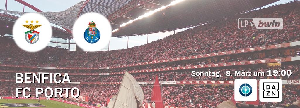 Das Spiel zwischen Benfica und FC Porto wird am Sonntag,  8. März um  19:00, live vom Sportdigital FUSSBALL und DAZN übertragen.
