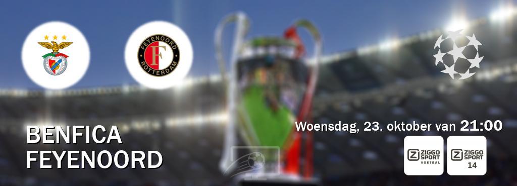 Wedstrijd tussen Benfica en Feyenoord live op tv bij Ziggo Sport, Ziggo Sport 14 (woensdag, 23. oktober van  21:00).