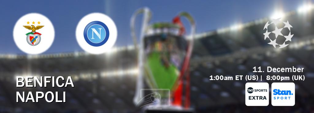 You can watch game live between Benfica and Napoli on TNT Sports Extra(UK) and Stan Sport(AU). You can watch game live between Benfica and Napoli on TNT Sports Extra(UK) and Stan Sport(AU).