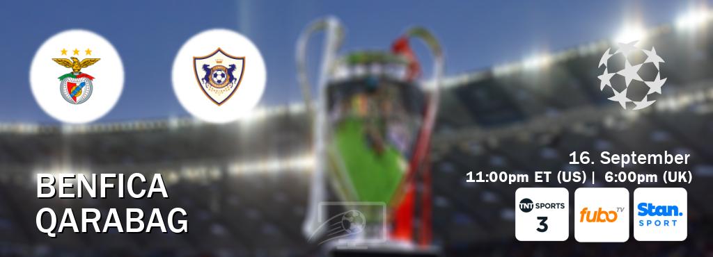 You can watch game live between Benfica and Qarabag on TNT Sports 3(UK), fuboTV(US), Stan Sport(AU). You can watch game live between Benfica and Qarabag on TNT Sports 3(UK), fuboTV(US), Stan Sport(AU).