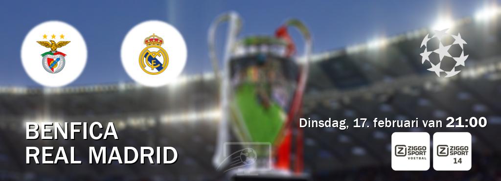 Wedstrijd tussen Benfica en Real Madrid live op tv bij Ziggo Sport, Ziggo Sport 14 (dinsdag, 17. februari van  21:00).