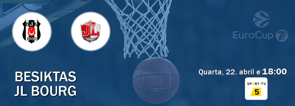Jogo entre Besiktas e JL Bourg tem emissão Sport TV 5 (quarta, 22. abril e  18:00).