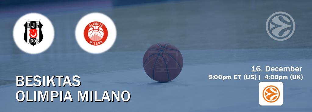 You can watch game live between Besiktas and Olimpia Milano on EuroLeague TV. You can watch game live between Besiktas and Olimpia Milano on EuroLeague TV.