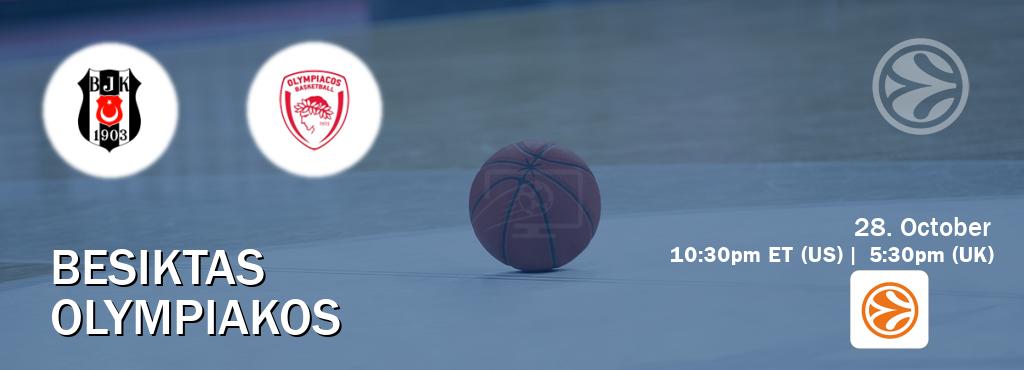 You can watch game live between Besiktas and Olympiakos on EuroLeague TV. You can watch game live between Besiktas and Olympiakos on EuroLeague TV.