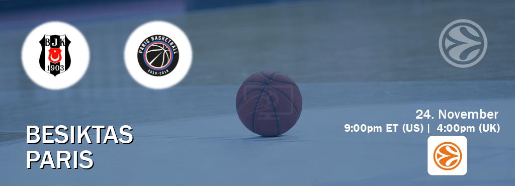 You can watch game live between Besiktas and Paris on EuroLeague TV. You can watch game live between Besiktas and Paris on EuroLeague TV.