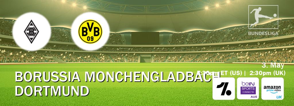You can watch game live between Borussia Monchengladbach and Dortmund on OneFootball, beIN Sports Connect(AU), Amazon Prime Video UK(UK).