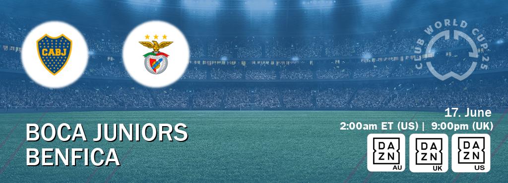 You can watch game live between Boca Juniors and Benfica on DAZN(AU), DAZN UK(UK), DAZN(US).