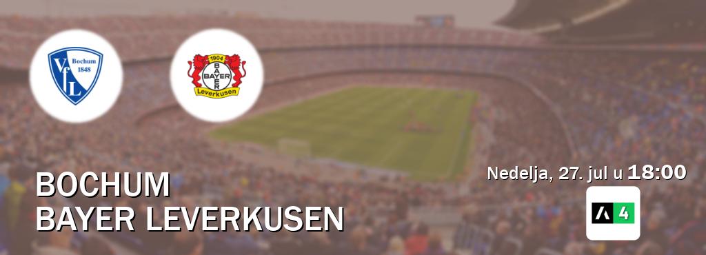 Izravni prijenos utakmice Bochum i Bayer Leverkusen pratite uživo na Arena Sport 4 (nedelja, 27. jul u 18:00). Izravni prijenos utakmice Bochum i Bayer Leverkusen pratite uživo na Arena Sport 4 (nedelja, 27. jul u 18:00).