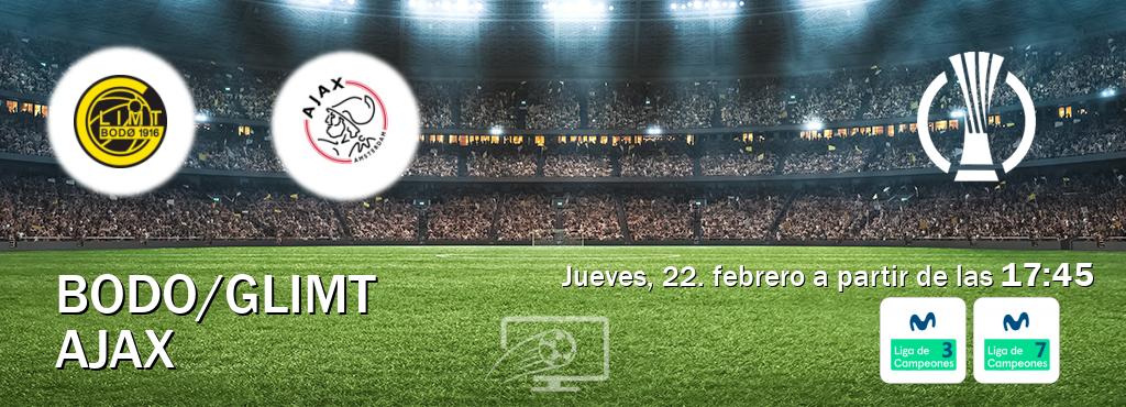 El partido entre Bodo/Glimt y Ajax será retransmitido por Movistar Liga de Campeones 3 y Movistar Liga de Campeones 7 (jueves, 22. febrero a partir de las  17:45).
