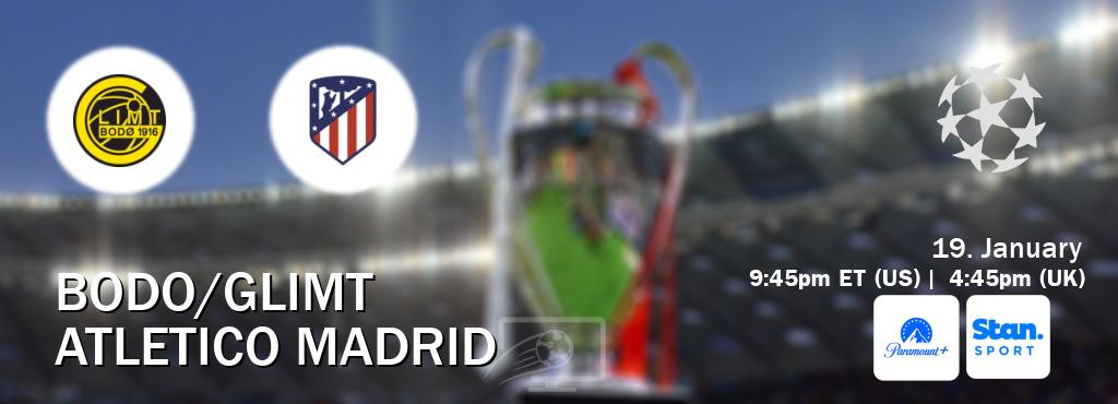 You can watch game live between Bodo/Glimt and Atletico Madrid on Paramount+(US) and Stan Sport(AU). You can watch game live between Bodo/Glimt and Atletico Madrid on Paramount+(US) and Stan Sport(AU).