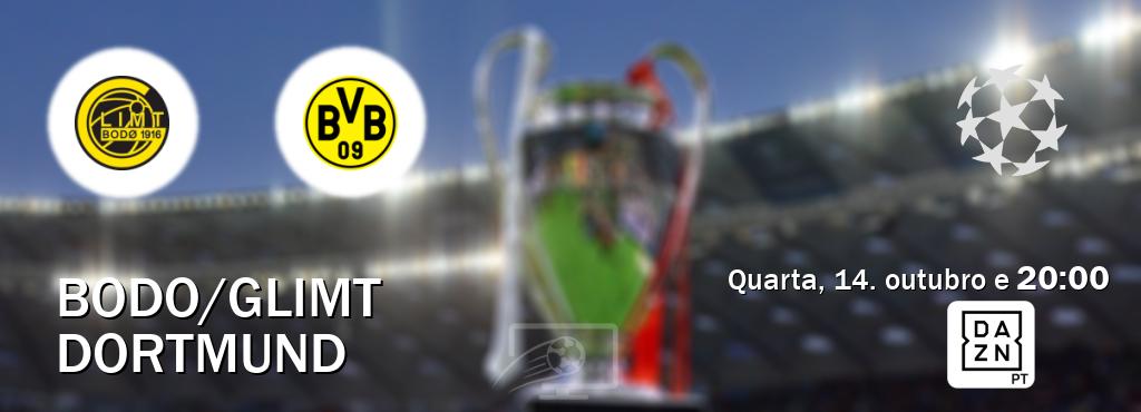 Jogo entre Bodo/Glimt e Dortmund tem emissão DAZN (quarta, 14. outubro e  20:00).