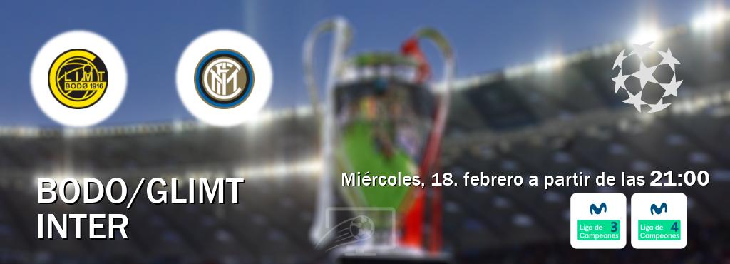 El partido entre Bodo/Glimt y Inter será retransmitido por Movistar Liga de Campeones 3 y Movistar Liga de Campeones 4 (miércoles, 18. febrero a partir de las  21:00).