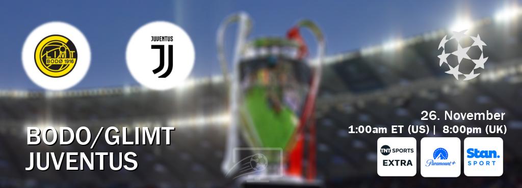 You can watch game live between Bodo/Glimt and Juventus on TNT Sports Extra(UK), Paramount+(US), Stan Sport(AU). You can watch game live between Bodo/Glimt and Juventus on TNT Sports Extra(UK), Paramount+(US), Stan Sport(AU).