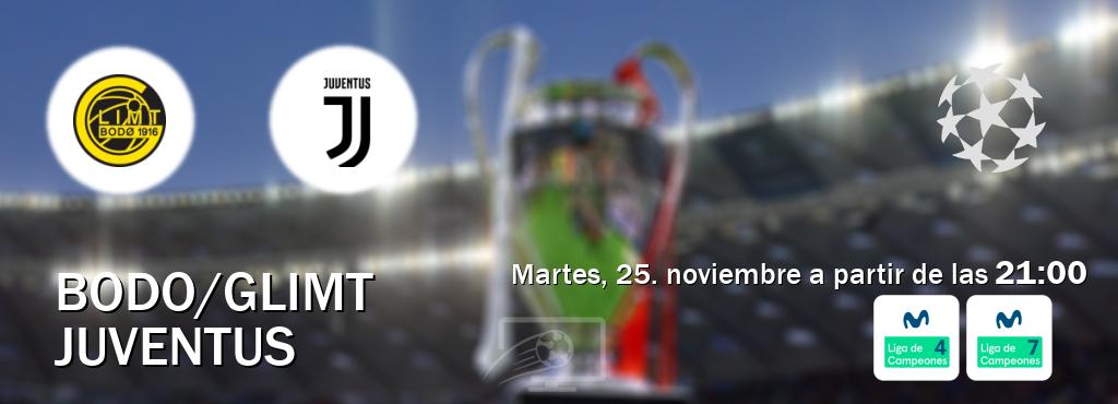 El partido entre Bodo/Glimt y Juventus será retransmitido por Movistar Liga de Campeones 4 y Movistar Liga de Campeones 7 (martes, 25. noviembre a partir de las 21:00). El partido entre Bodo/Glimt y Juventus será retransmitido por Movistar Liga de Campeones 4 y Movistar Liga de Campeones 7 (martes, 25. noviembre a partir de las 21:00).