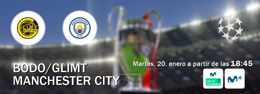 El partido entre Bodo/Glimt y Manchester City será retransmitido por Movistar Liga de Campeones 2 y Movistar Liga de Campeones  (martes, 20. enero a partir de las  18:45).