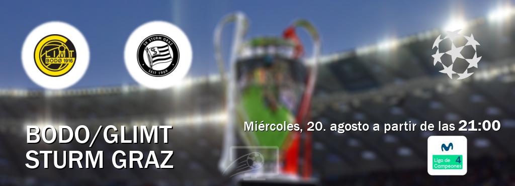 El partido entre Bodo/Glimt y Sturm Graz será retransmitido por Movistar Liga de Campeones 4 (miércoles, 20. agosto a partir de las 21:00). El partido entre Bodo/Glimt y Sturm Graz será retransmitido por Movistar Liga de Campeones 4 (miércoles, 20. agosto a partir de las 21:00).