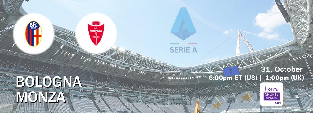 You can watch game live between Bologna and Monza on beIN Sports Connect(AU). You can watch game live between Bologna and Monza on beIN Sports Connect(AU).