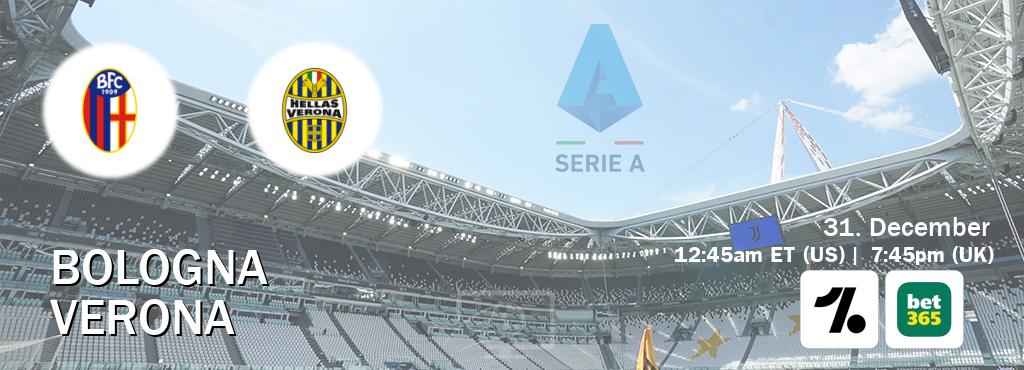 You can watch game live between Bologna and Verona on OneFootball and bet365(UK).