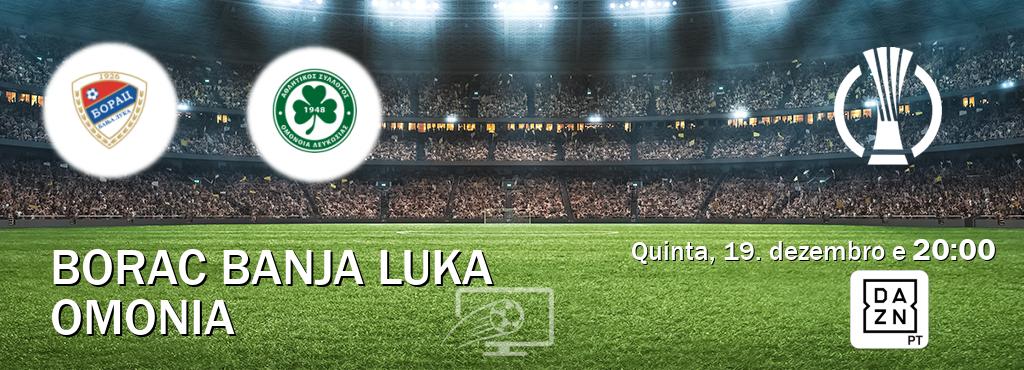 Jogo entre Borac Banja Luka e Omonia tem emissão DAZN (quinta, 19. dezembro e  20:00).