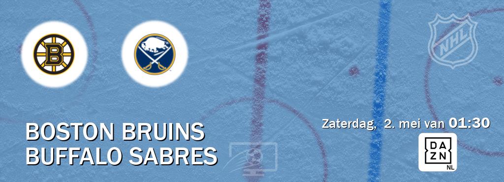 Wedstrijd tussen Boston Bruins en Buffalo Sabres live op tv bij DAZN (zaterdag,  2. mei van  01:30).