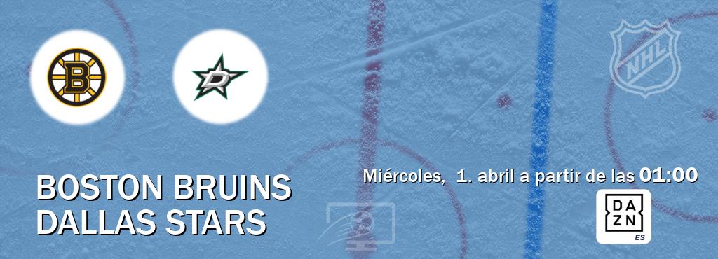 El partido entre Boston Bruins y Dallas Stars será retransmitido por DAZN España (miércoles,  1. abril a partir de las  01:00).