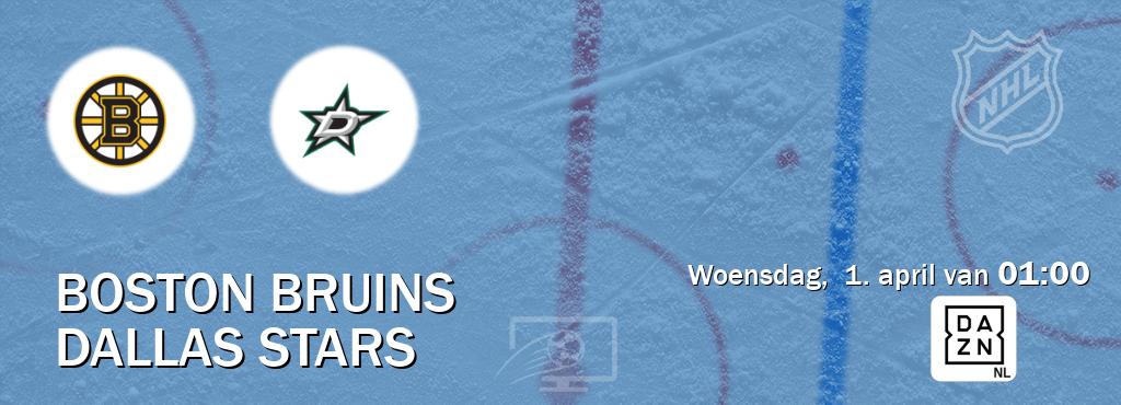 Wedstrijd tussen Boston Bruins en Dallas Stars live op tv bij DAZN (woensdag,  1. april van  01:00).