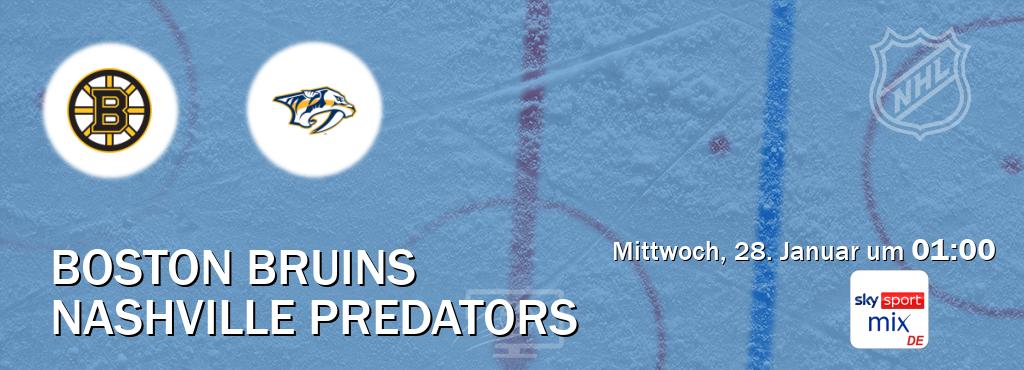 Das Spiel zwischen Boston Bruins und Nashville Predators wird am Mittwoch, 28. Januar um 01:00, live vom Sky Sport Mix übertragen. Das Spiel zwischen Boston Bruins und Nashville Predators wird am Mittwoch, 28. Januar um 01:00, live vom Sky Sport Mix übertragen.