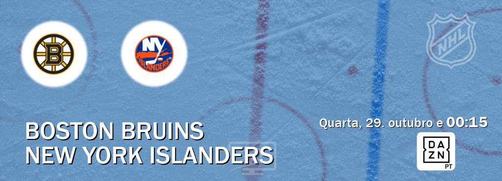 Jogo entre Boston Bruins e New York Islanders tem emissão DAZN (quarta, 29. outubro e  00:15).