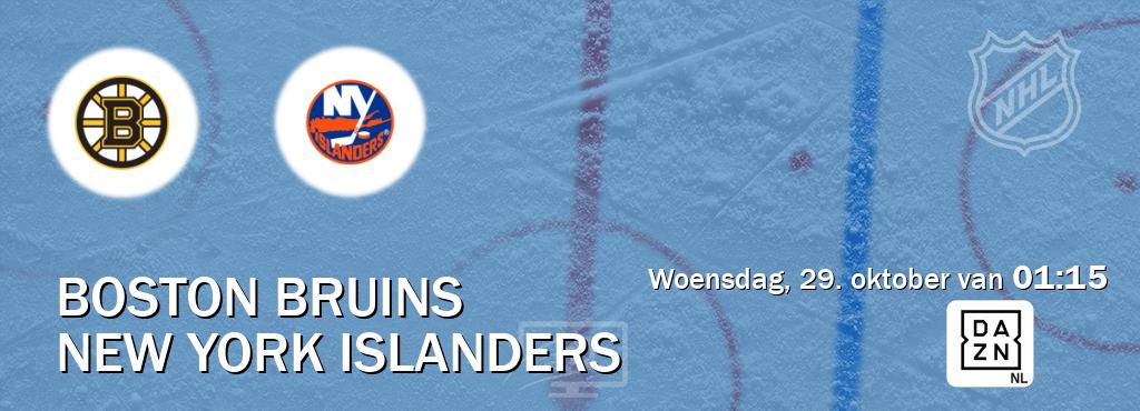 Wedstrijd tussen Boston Bruins en New York Islanders live op tv bij DAZN (woensdag, 29. oktober van 01:15). Wedstrijd tussen Boston Bruins en New York Islanders live op tv bij DAZN (woensdag, 29. oktober van 01:15).
