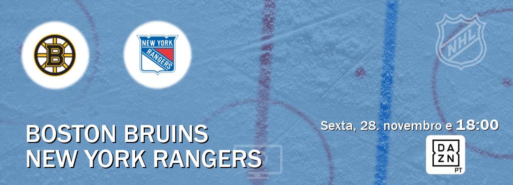 Jogo entre Boston Bruins e New York Rangers tem emissão DAZN (sexta, 28. novembro e  18:00).