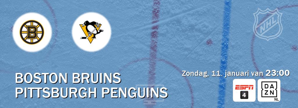 Wedstrijd tussen Boston Bruins en Pittsburgh Penguins live op tv bij ESPN 4, DAZN (zondag, 11. januari van  23:00).